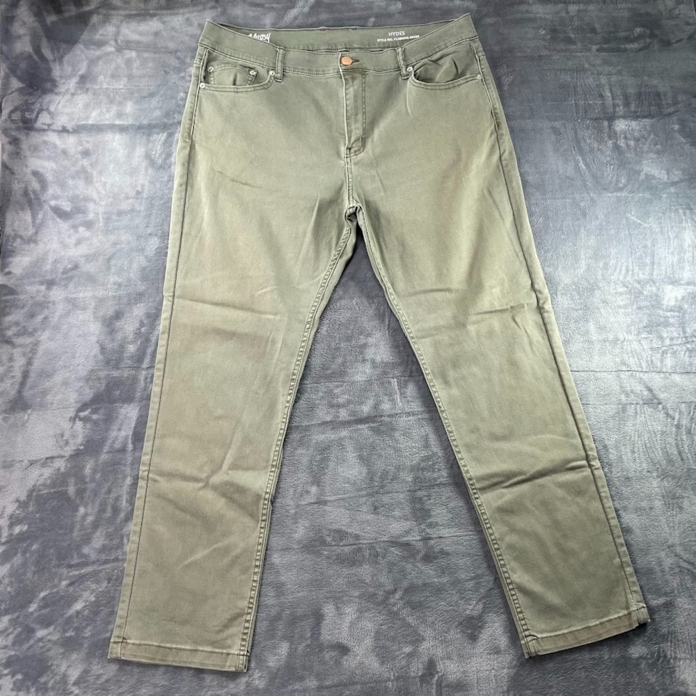 Mugsy Hydes Jeans Mens 38x30 Green Slim Straight Stretch Denim Casual Pants Prep